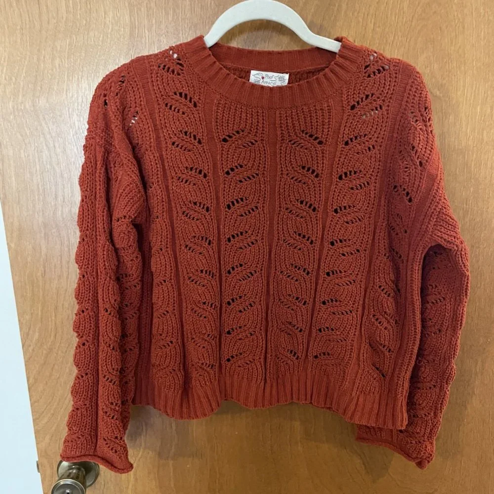 Women's Junior's Poof Apparel Rust Long Sleeve Cropped Sweater Top Size Small - Picture 3 of 6